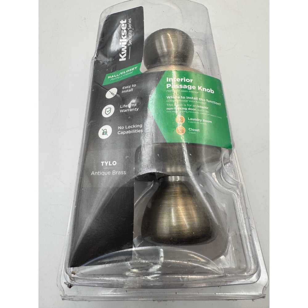 Kwikset Tylo Interior Passage Door Knob Antique Brass 92001-512 Hall Closet